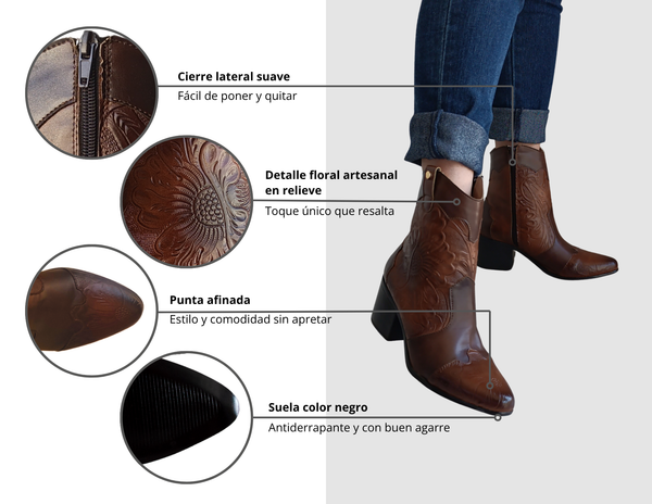 Bota Vaquera grabado floral