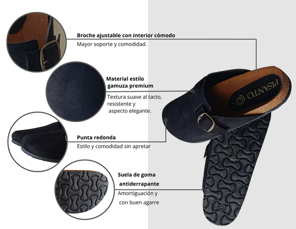 Zuecos De Gamuza Negros Suaves