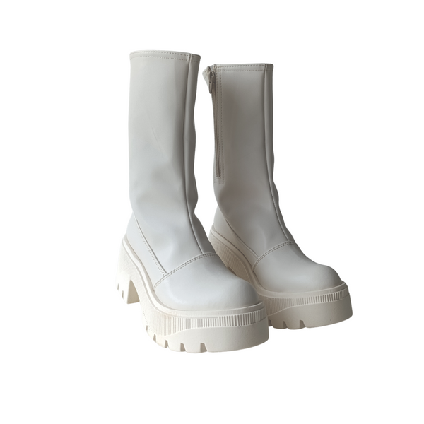 Bota Alta Plataforma Chunky blanca