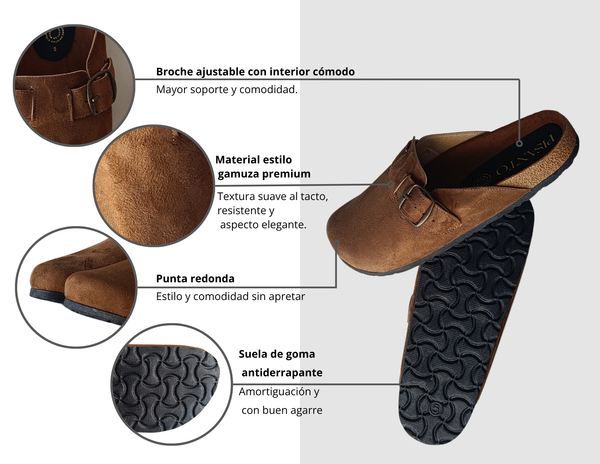 Zuecos De Gamuza Camel Suaves