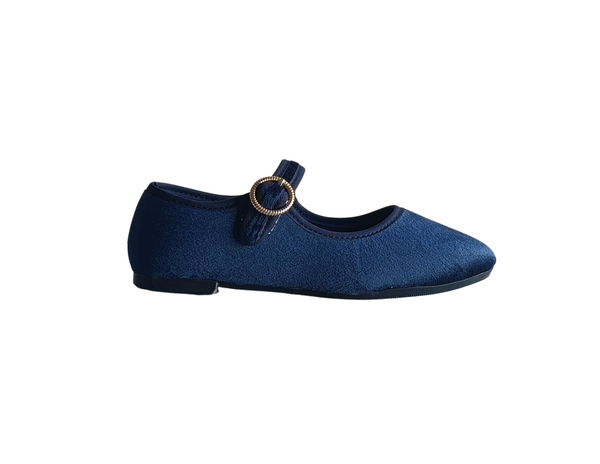 Merceditas Azul Estilo Mary Jane Terciopelo Mujer Pisanto