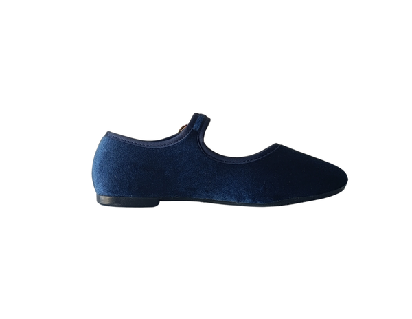 Merceditas Azul Estilo Mary Jane Terciopelo Mujer Pisanto