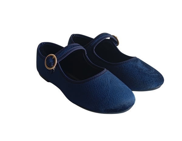 Merceditas Azul Estilo Mary Jane Terciopelo Mujer Pisanto
