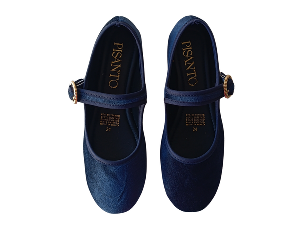 Merceditas Azul Estilo Mary Jane Terciopelo Mujer Pisanto