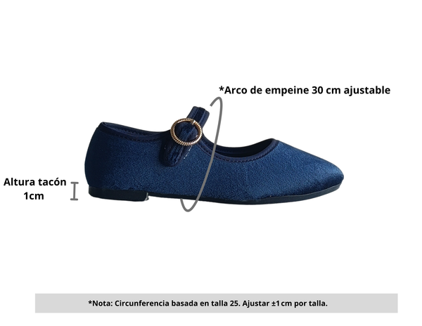 Merceditas Azul Estilo Mary Jane Terciopelo Mujer Pisanto