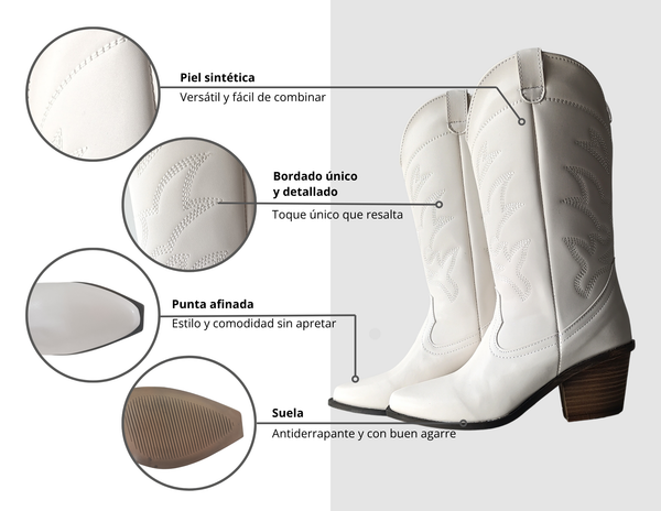Botas Vaqueras Blancas Clásicas
