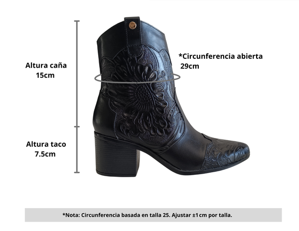 Bota Vaquera grabado floral Negro