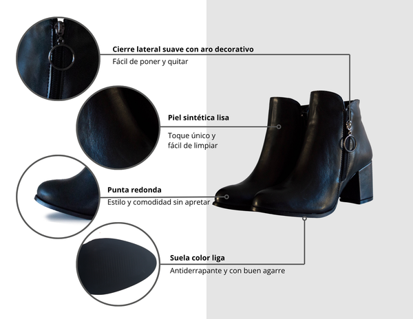 Botines Negro Mujer Con Tacón Pisanto