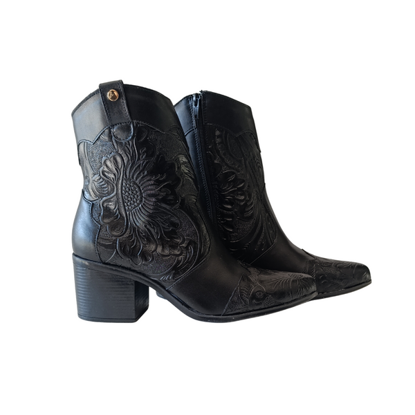 Bota Vaquera grabado floral Negro