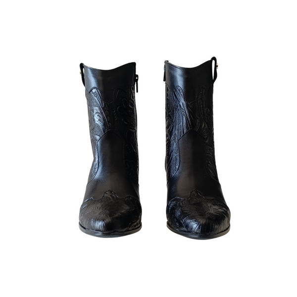 Bota Vaquera grabado floral Negro