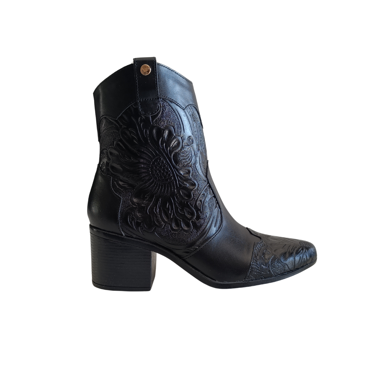 Bota Vaquera grabado floral Negro