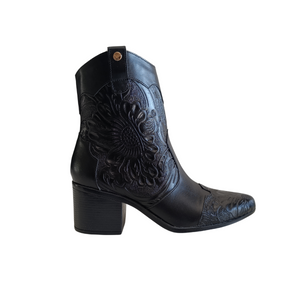 Bota Vaquera grabado floral Negro