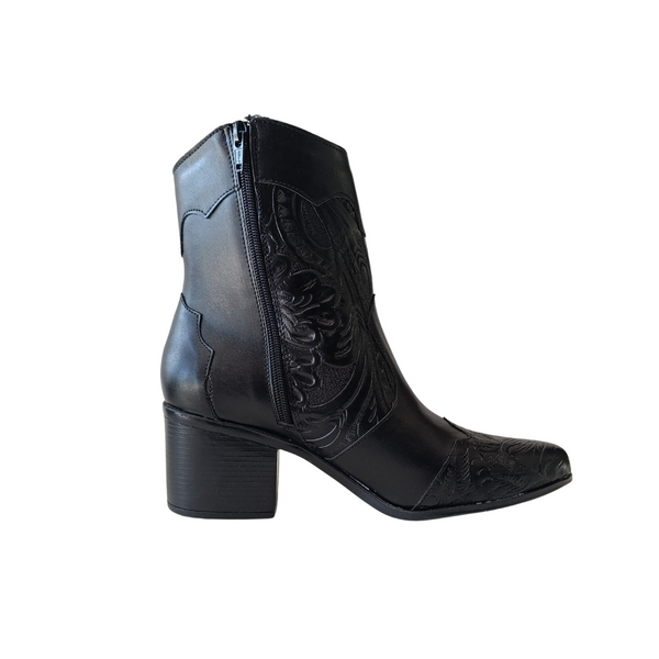 Bota Vaquera grabado floral Negro