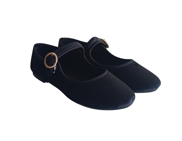 Merceditas Negro Estilo Mary Jane Terciopelo Mujer Pisanto