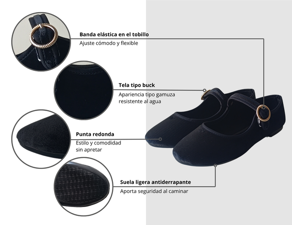 Merceditas Negro Estilo Mary Jane Terciopelo Mujer Pisanto