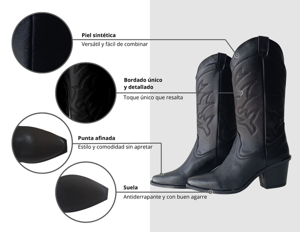 Botas Vaqueras Negras Clásicas