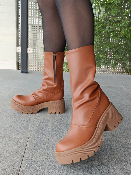 Bota Alta Plataforma Chunky Camel