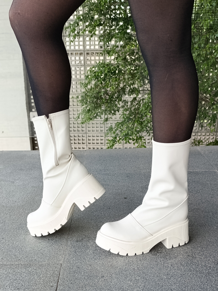 Bota Alta Plataforma Chunky blanca