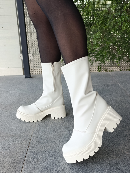 Bota Alta Plataforma Chunky blanca