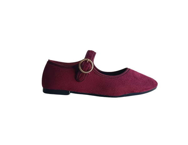 Merceditas Rojo Estilo Mary Jane Terciopelo Mujer Pisanto