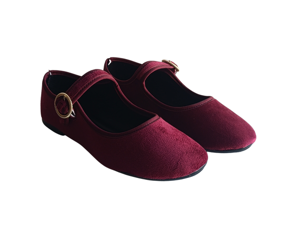 Merceditas Rojo Estilo Mary Jane Terciopelo Mujer Pisanto