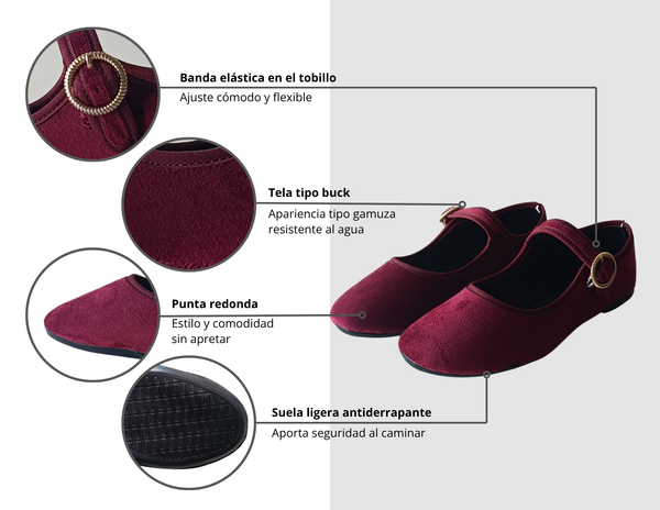 Merceditas Rojo Estilo Mary Jane Terciopelo Mujer Pisanto