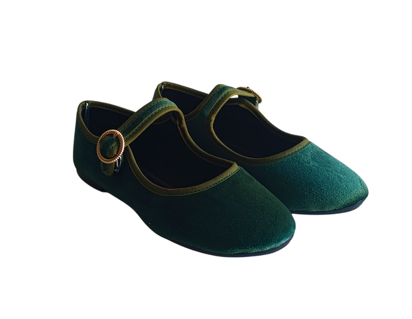 Merceditas Verde Estilo Mary Jane Terciopelo Mujer Pisanto