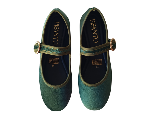 Merceditas Verde Estilo Mary Jane Terciopelo Mujer Pisanto