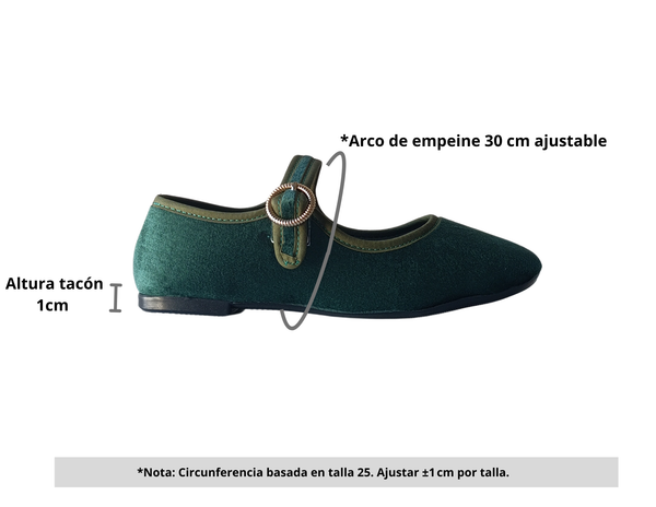 Merceditas Verde Estilo Mary Jane Terciopelo Mujer Pisanto